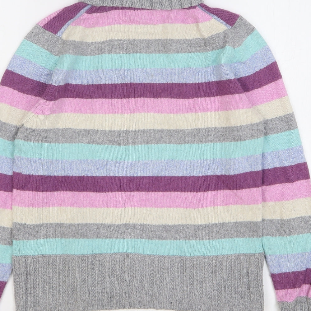 Marks and Spencer Womens Multicoloured High Neck Striped Cotton Pullover Jumper Size 12