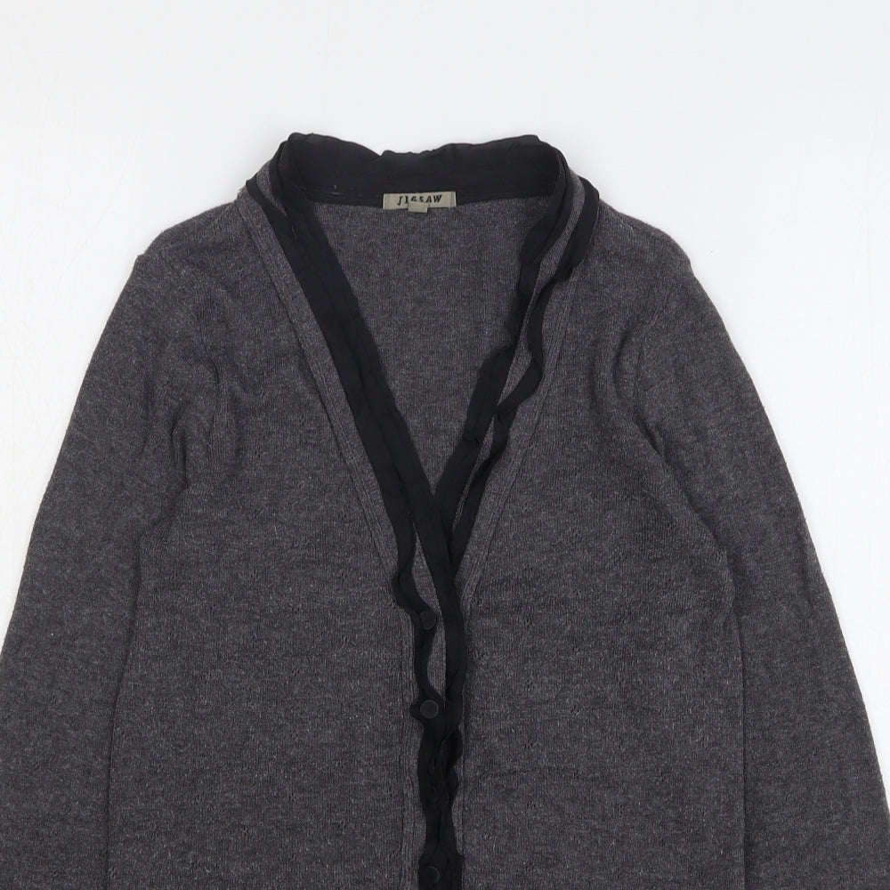 Jigsaw Womens Grey V-Neck Polyester Cardigan Jumper Size M