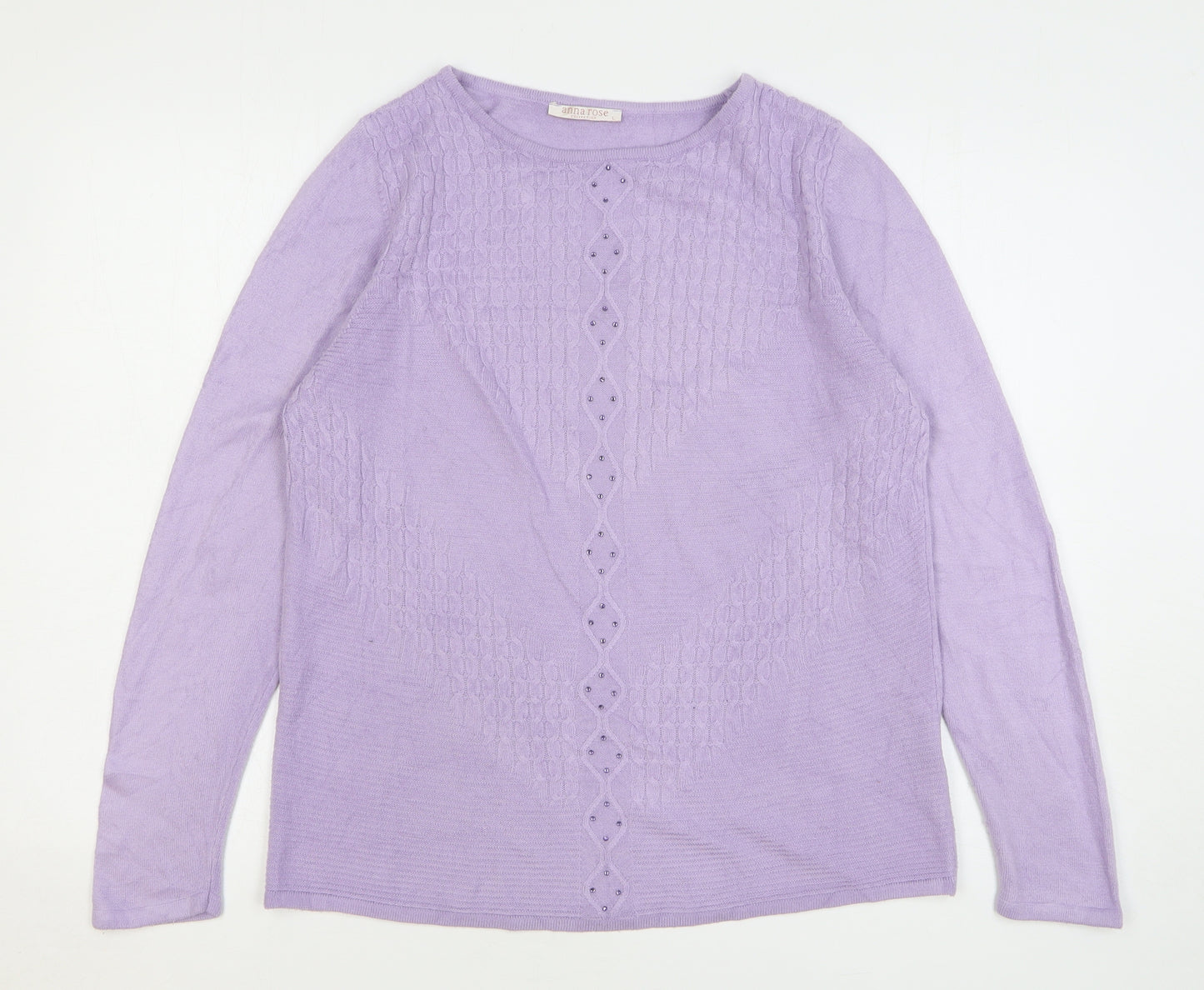 Anna Rose Womens Purple Round Neck Acrylic Pullover Jumper Size L