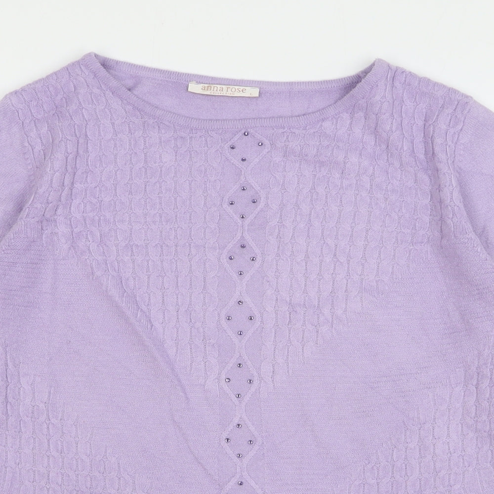 Anna Rose Womens Purple Round Neck Acrylic Pullover Jumper Size L
