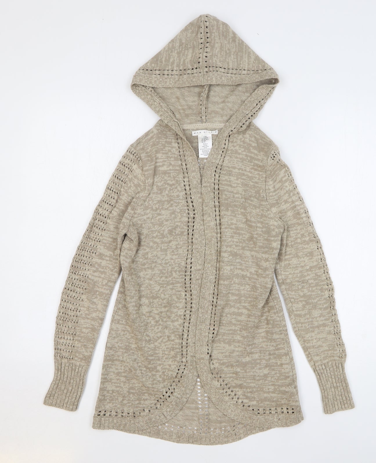 Max Studio Girls Beige Cotton Cardigan Hoodie Size 13-14 Years Tie