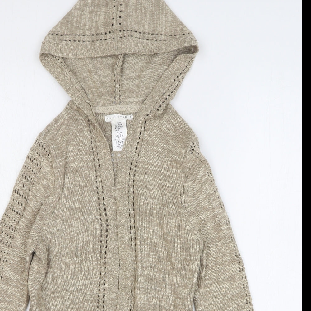 Max Studio Girls Beige Cotton Cardigan Hoodie Size 13-14 Years Tie