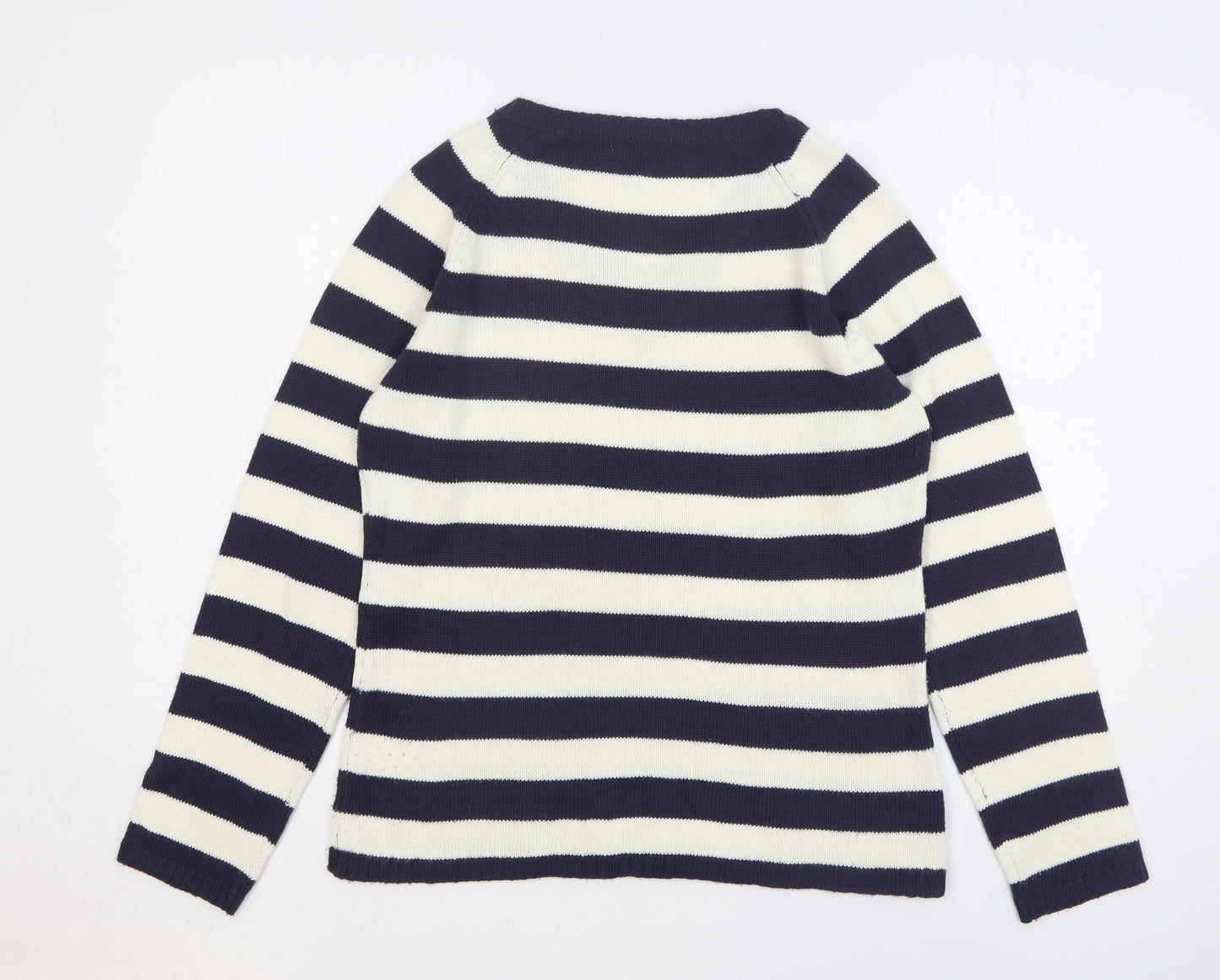 Bonmarché Womens Blue V-Neck Striped Acrylic Pullover Jumper Size M