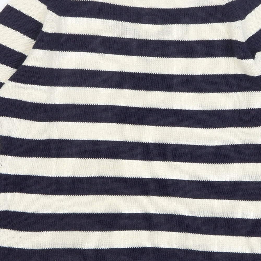 Bonmarché Womens Blue V-Neck Striped Acrylic Pullover Jumper Size M