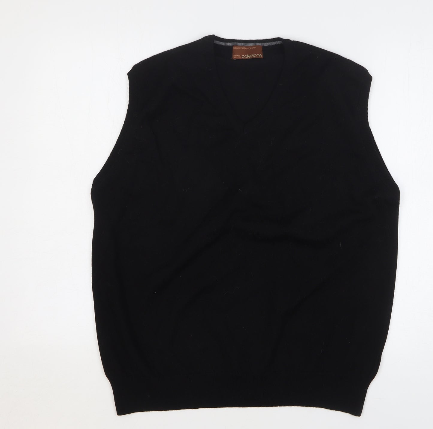 Marks and Spencer Mens Black V-Neck Wool Vest Jumper Size L