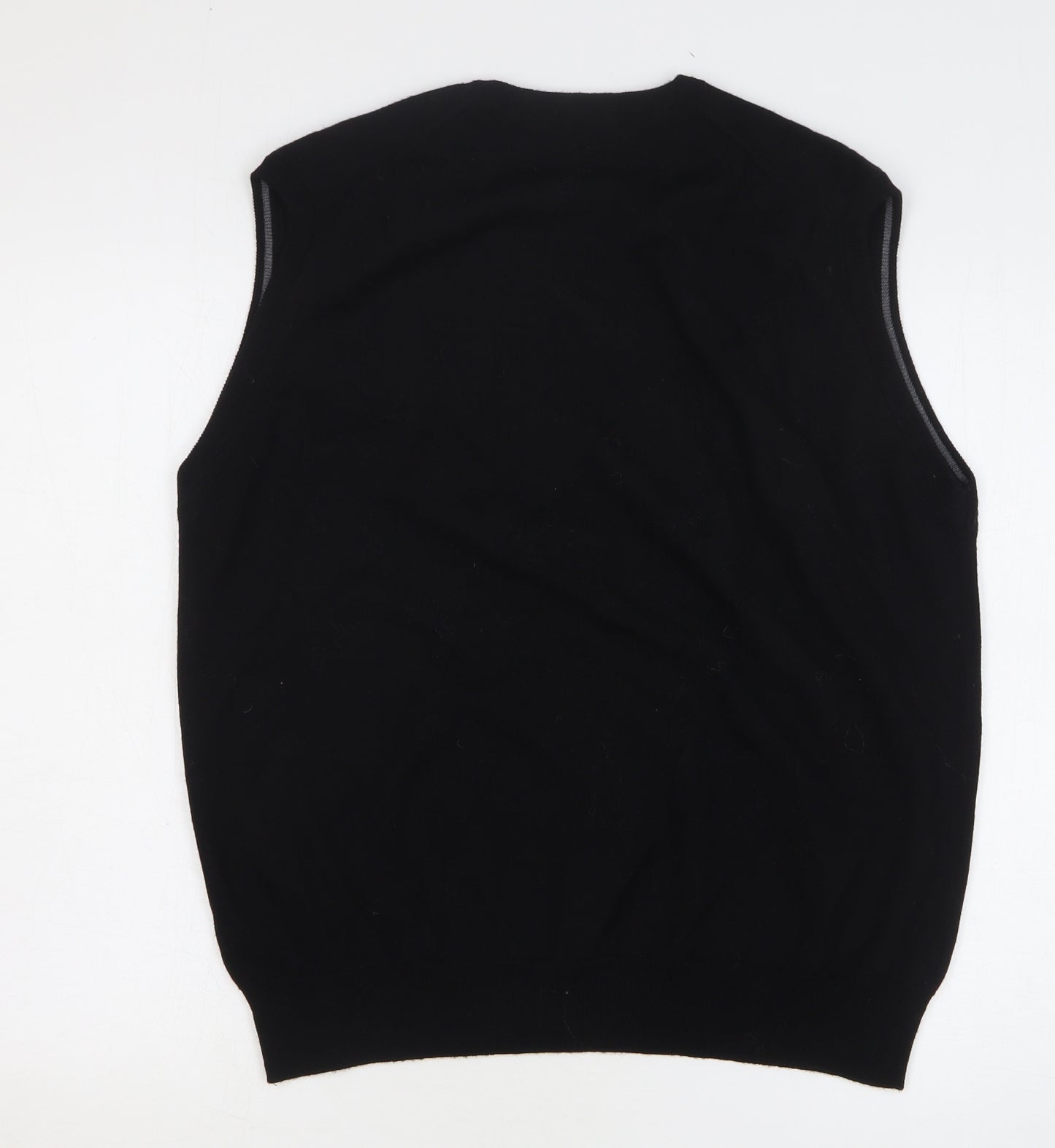 Marks and Spencer Mens Black V-Neck Wool Vest Jumper Size L