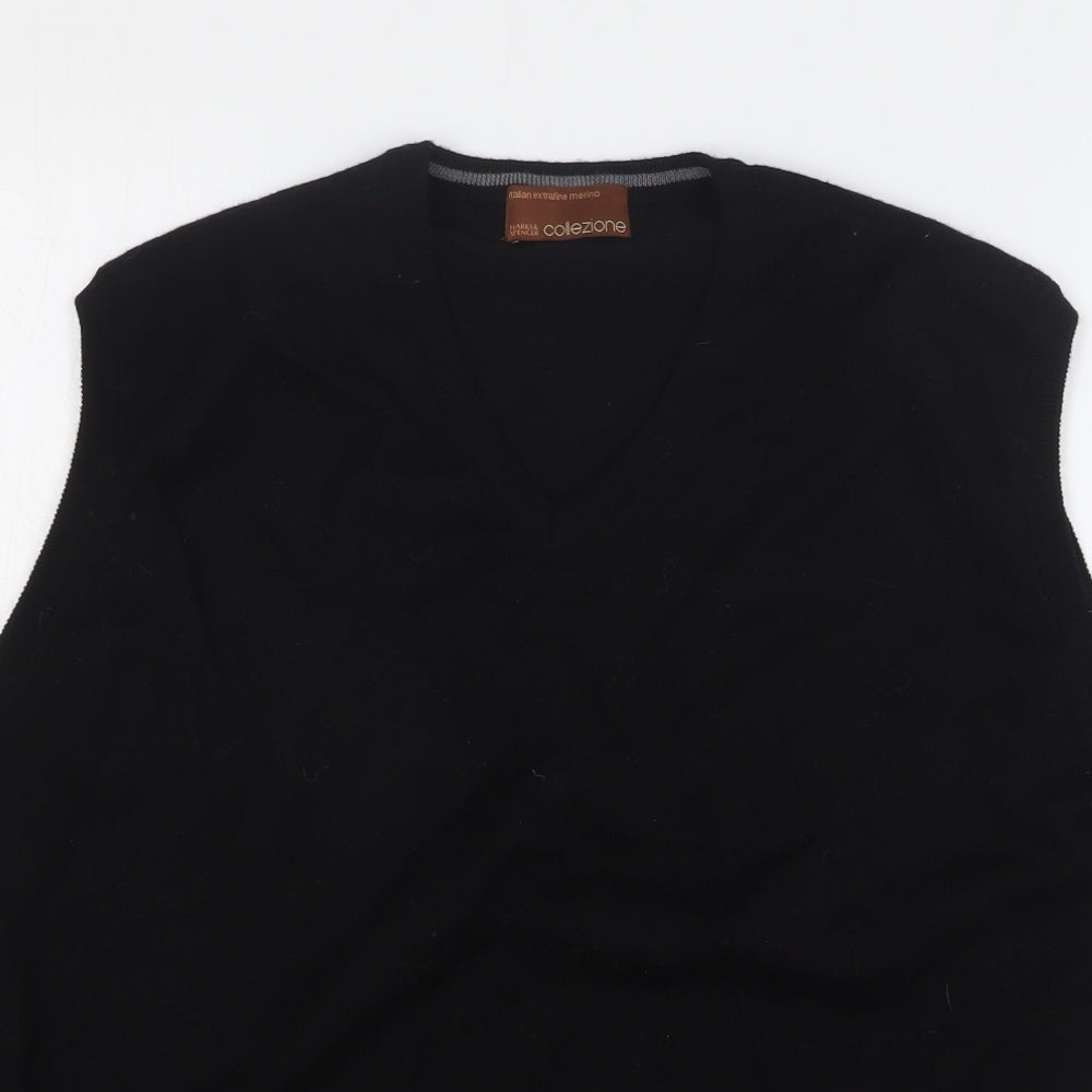 Marks and Spencer Mens Black V-Neck Wool Vest Jumper Size L