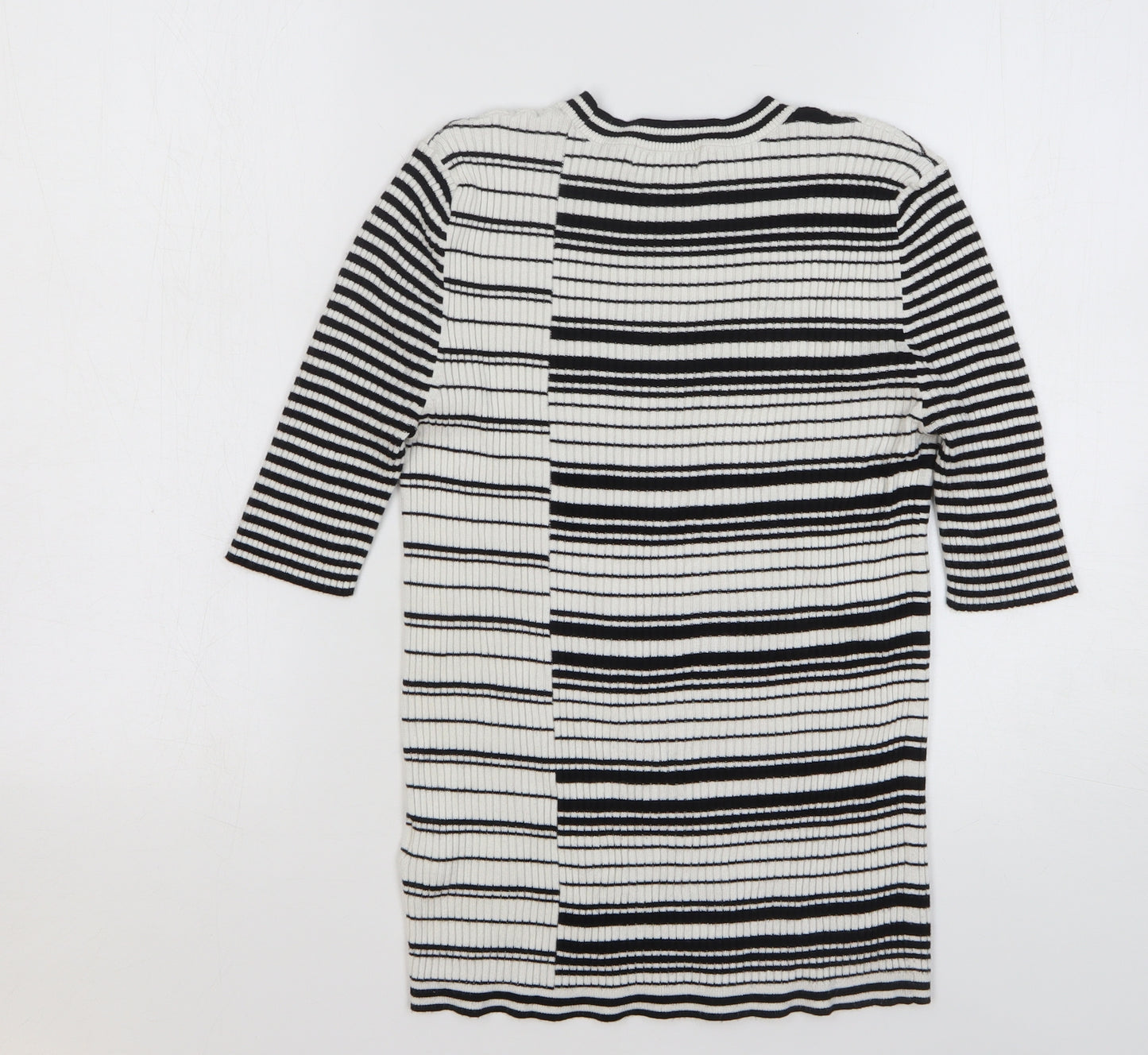 Marks and Spencer Womens White Striped Viscose Basic T-Shirt Size 12 Round Neck