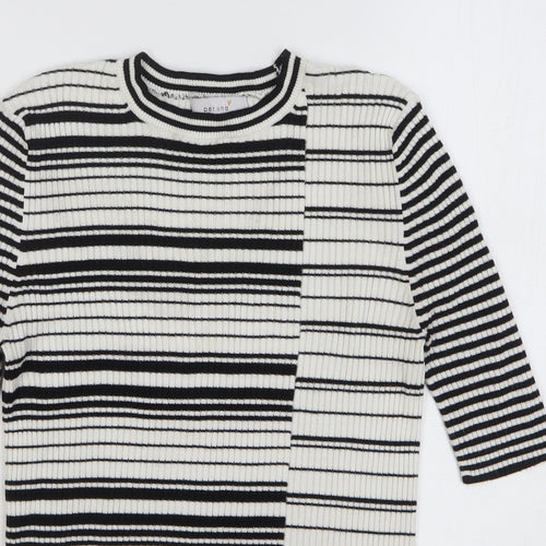 Marks and Spencer Womens White Striped Viscose Basic T-Shirt Size 12 Round Neck