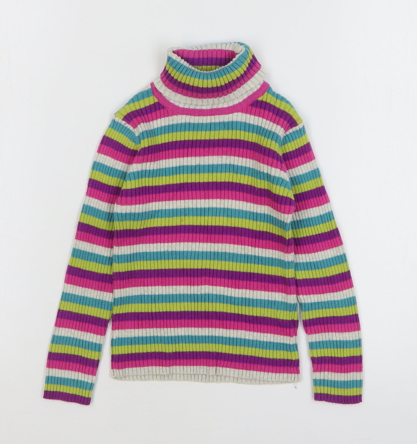NEXT Girls Multicoloured Roll Neck Striped Cotton Pullover Jumper Size 3-4 Years Pullover