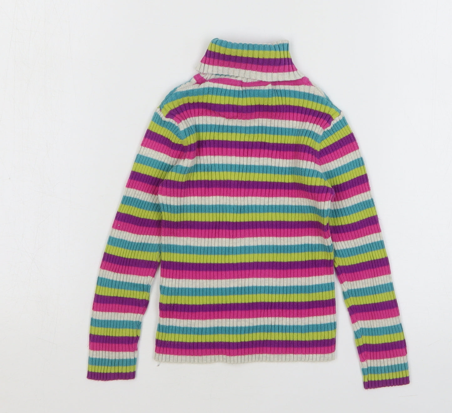 NEXT Girls Multicoloured Roll Neck Striped Cotton Pullover Jumper Size 3-4 Years Pullover