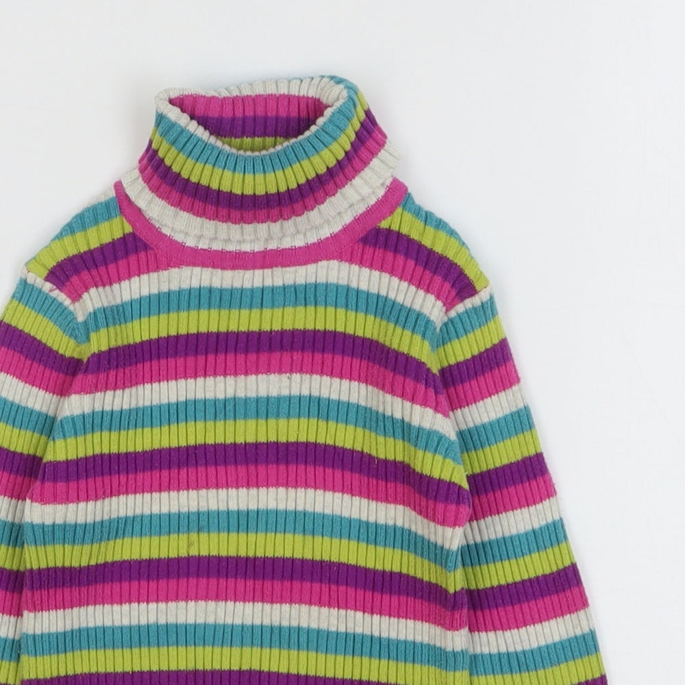 NEXT Girls Multicoloured Roll Neck Striped Cotton Pullover Jumper Size 3-4 Years Pullover