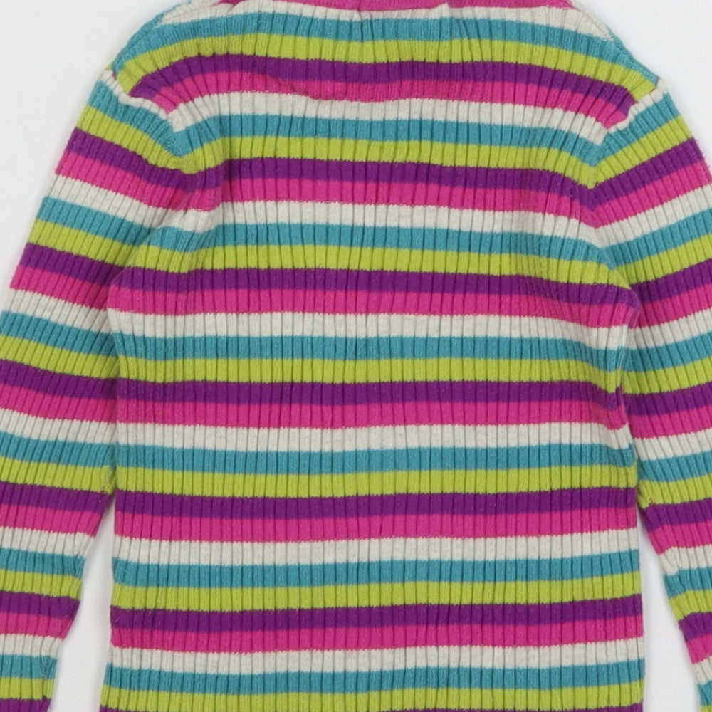 NEXT Girls Multicoloured Roll Neck Striped Cotton Pullover Jumper Size 3-4 Years Pullover