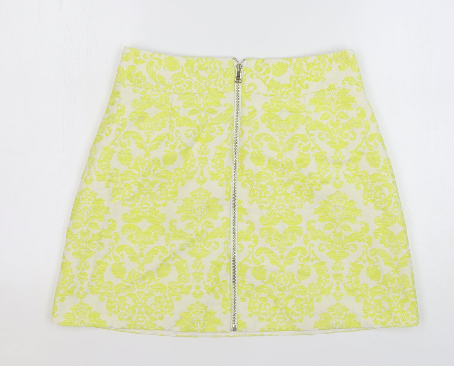 River Island Womens Yellow Geometric Polyester Mini Skirt Size 10 Zip