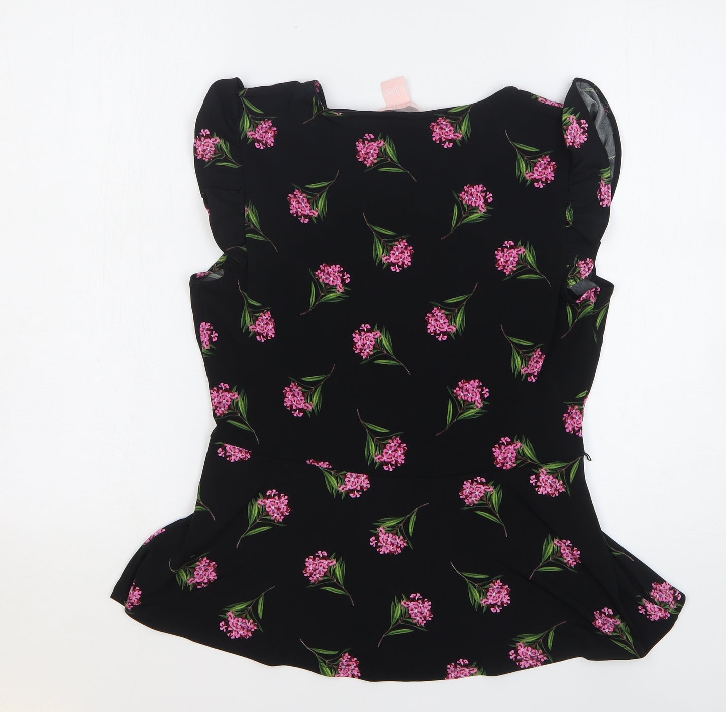 Oasis Womens Black Floral Polyester Basic Blouse Size M V-Neck