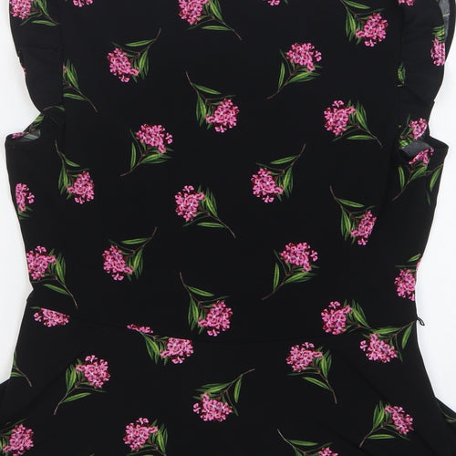 Oasis Womens Black Floral Polyester Basic Blouse Size M V-Neck