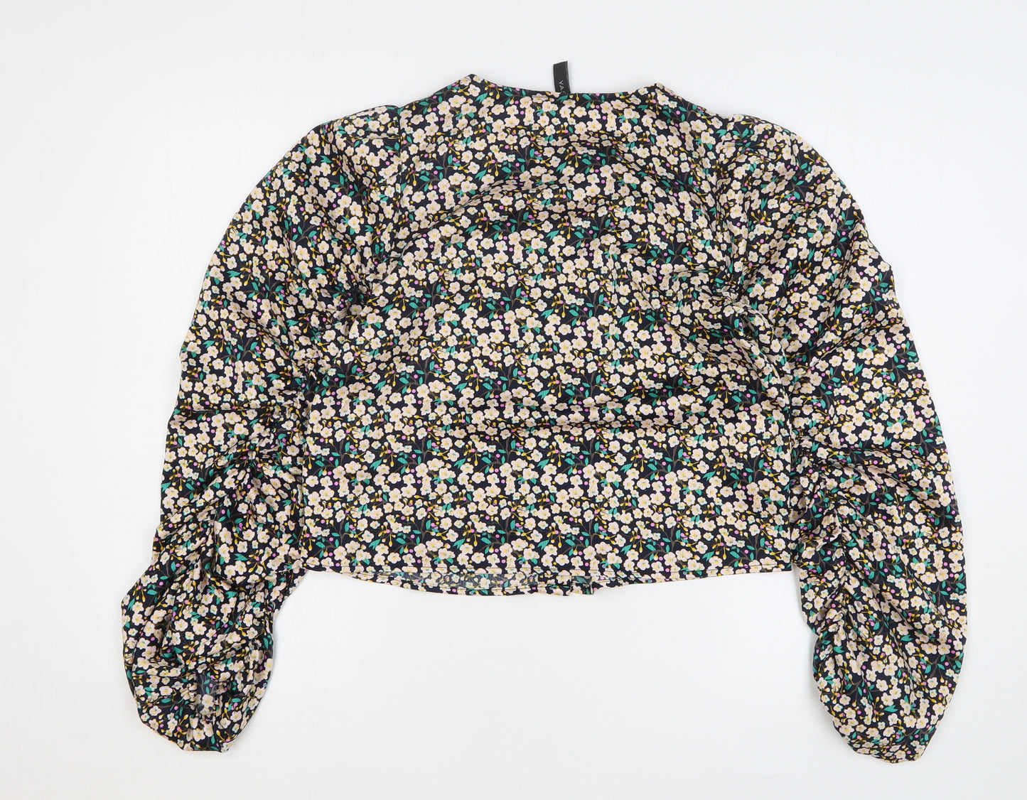 Y.A.S Womens Multicoloured Floral Polyester Basic Button-Up Size S Round Neck