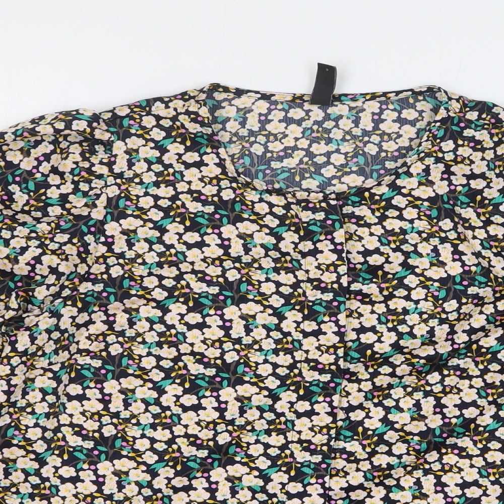 Y.A.S Womens Multicoloured Floral Polyester Basic Button-Up Size S Round Neck