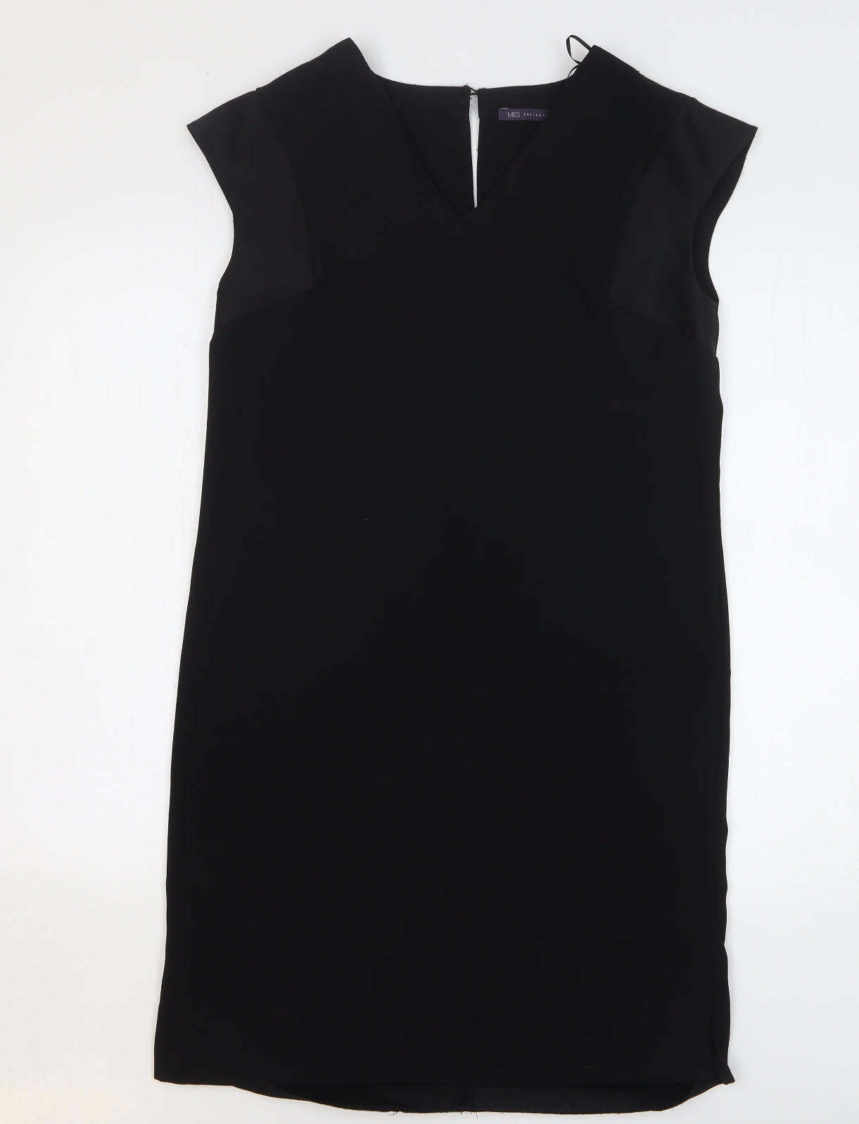 Marks and Spencer Womens Black Polyester Shift Size 10 V-Neck Button