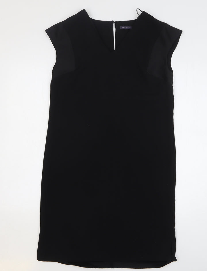 Marks and Spencer Womens Black Polyester Shift Size 10 V-Neck Button
