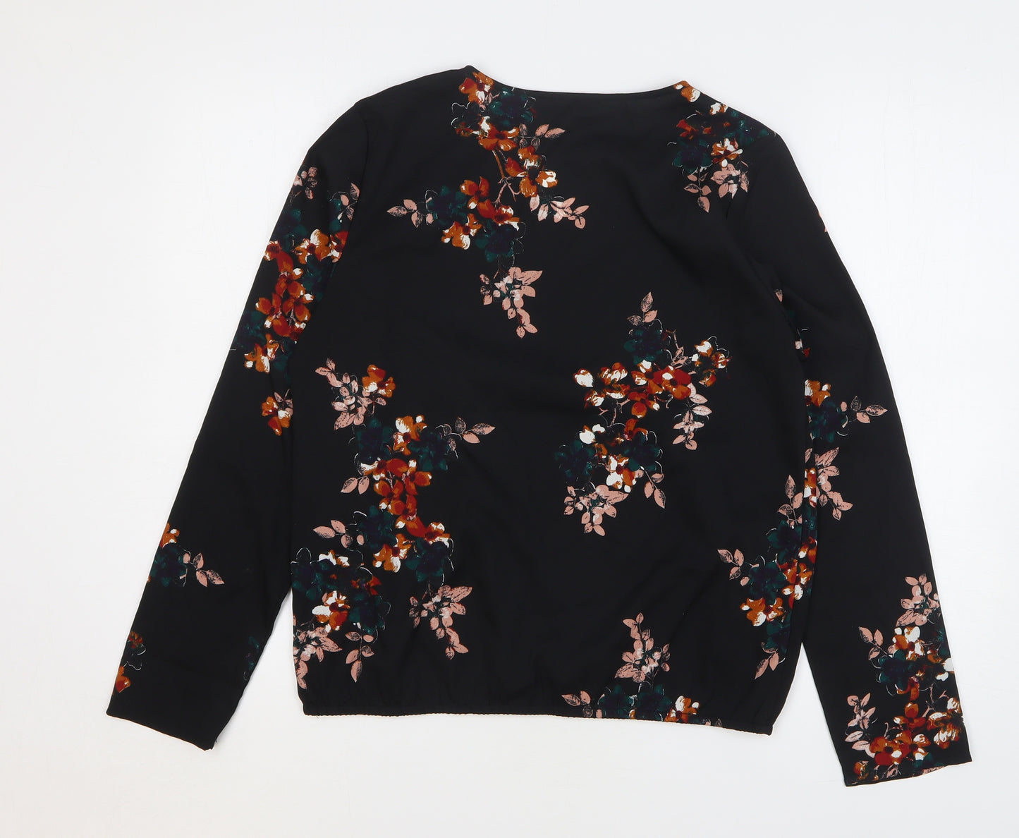 Pieces Womens Blue Floral Polyester Basic Blouse Size M V-Neck