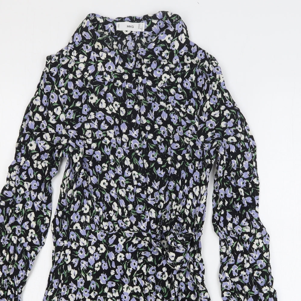 MNG Womens Multicoloured Floral Viscose A-Line Size 6 Collared Button