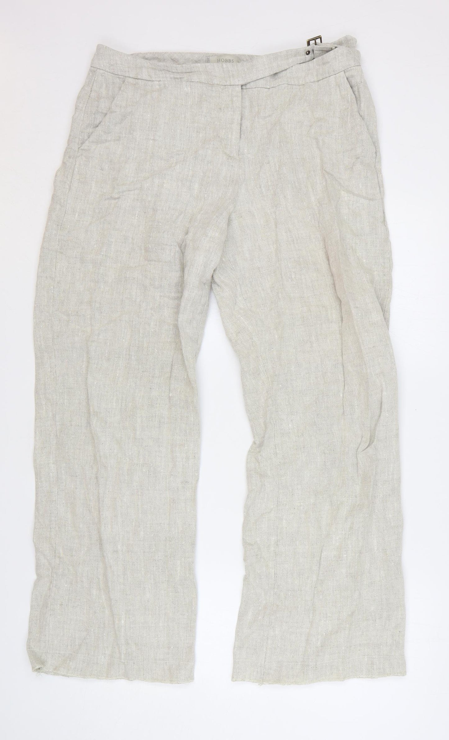 Hobbs Womens Beige Linen Trousers Size 14 L30 in Regular Zip