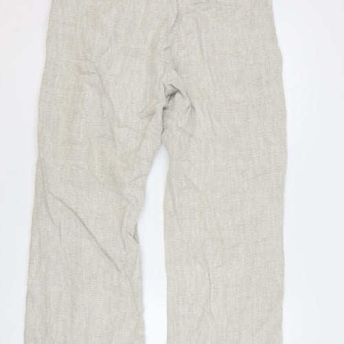 Hobbs Womens Beige Linen Trousers Size 14 L30 in Regular Zip