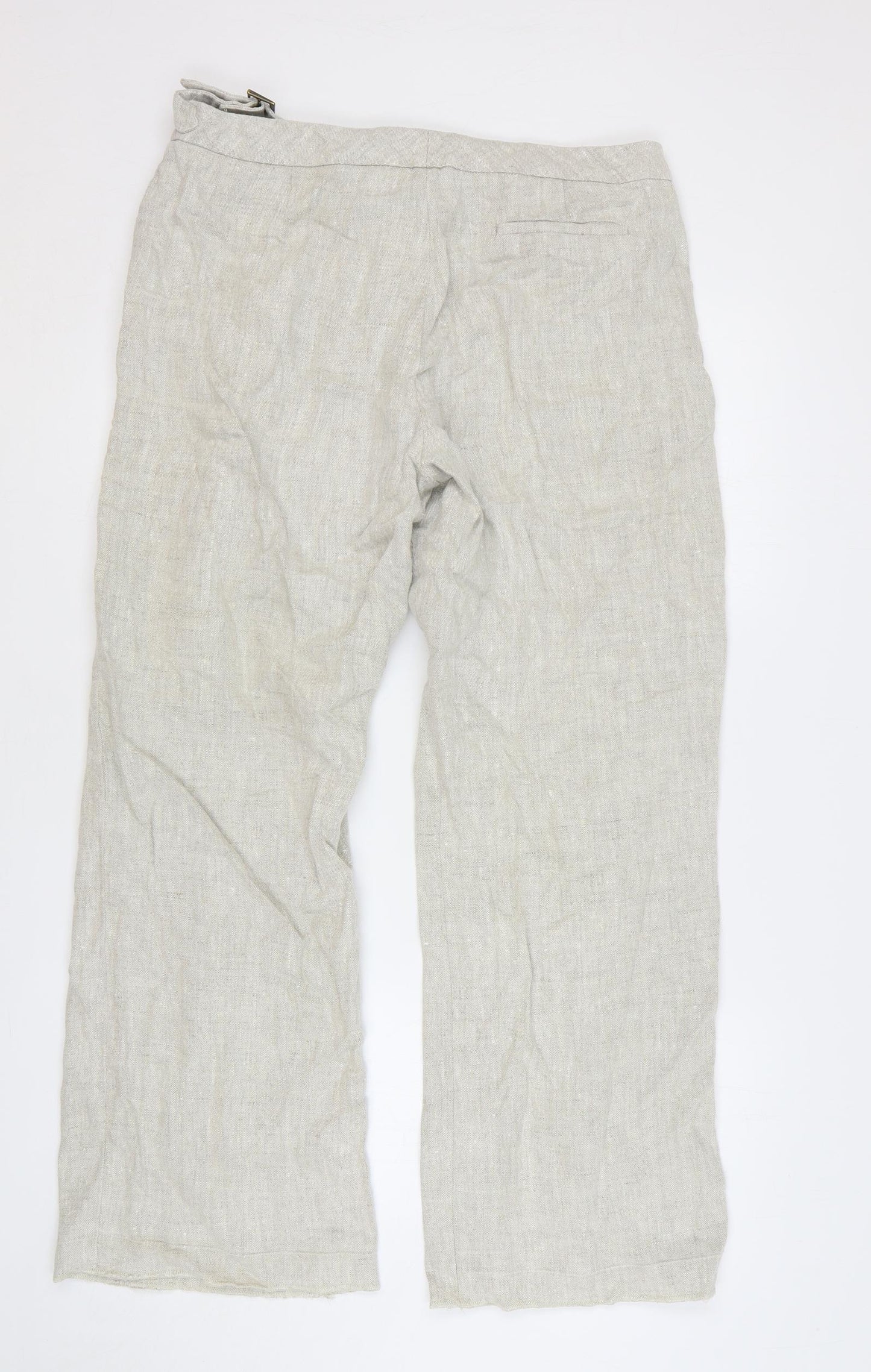 Hobbs Womens Beige Linen Trousers Size 14 L30 in Regular Zip
