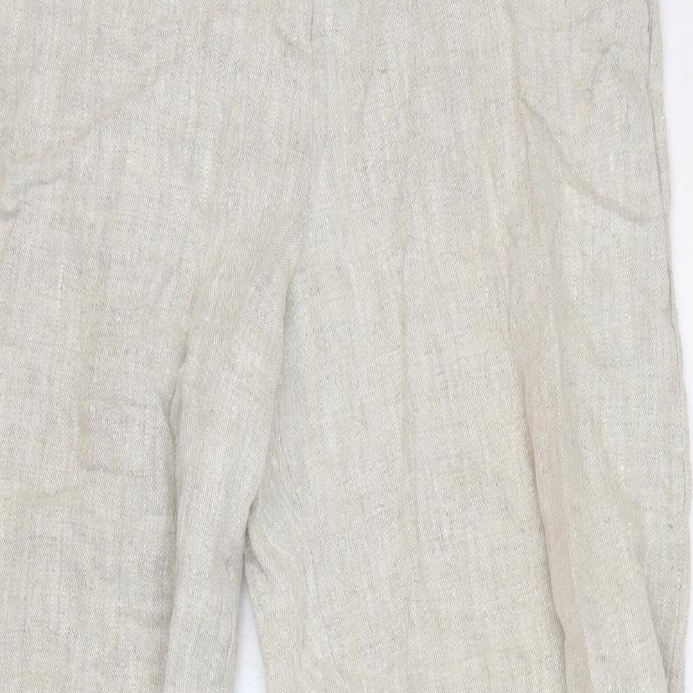 Hobbs Womens Beige Linen Trousers Size 14 L30 in Regular Zip