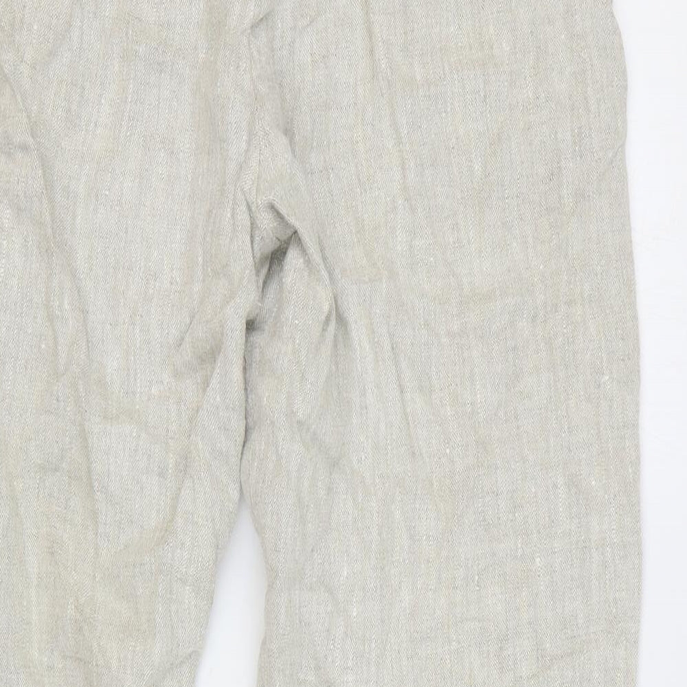 Hobbs Womens Beige Linen Trousers Size 14 L30 in Regular Zip