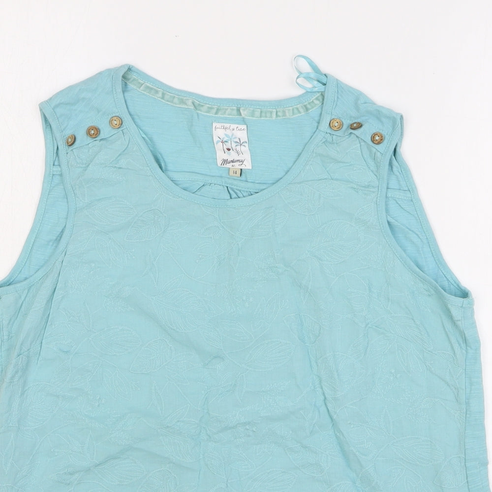 MANTARAY PRODUCTS Womens Blue Floral Cotton Basic Tank Size 14 Round Neck