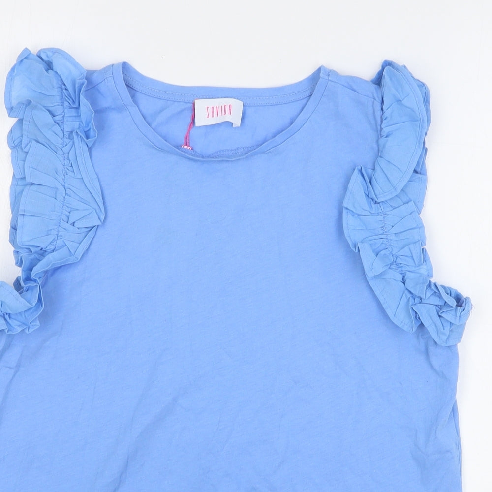 Savida Womens Blue Cotton Basic Tank Size L Round Neck