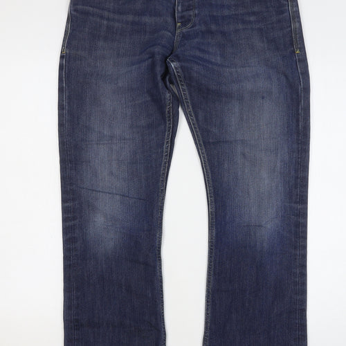 Ripstop Mens Blue Cotton Straight Jeans Size 32 L32 in Regular Button