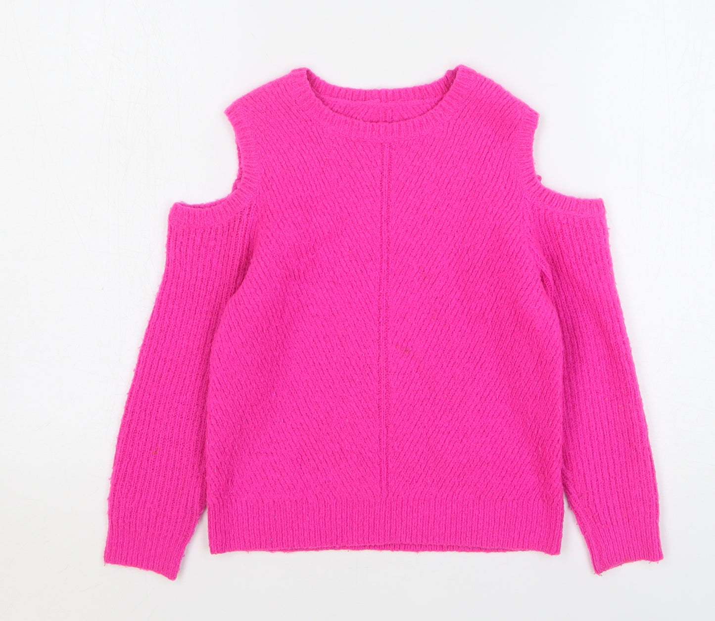 PEP&CO Girls Pink Round Neck Acrylic Pullover Jumper Size 6-7 Years Pullover - Cold Shoulder