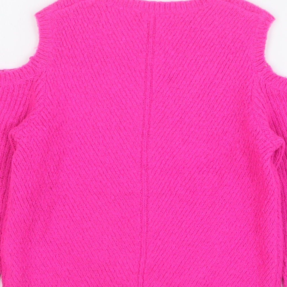 PEP&CO Girls Pink Round Neck Acrylic Pullover Jumper Size 6-7 Years Pullover - Cold Shoulder