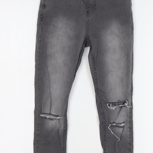 Select Girls Grey Cotton Skinny Jeans Size 9 Months Regular Button - Distressed