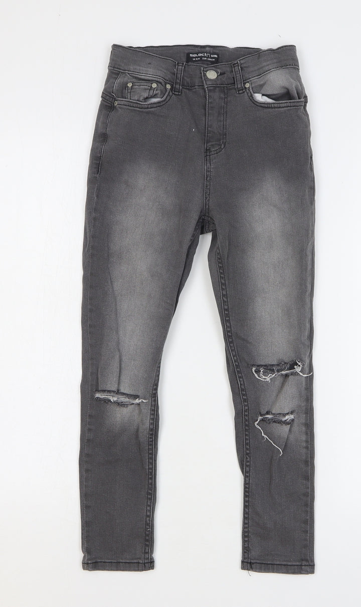 Select Girls Grey Cotton Skinny Jeans Size 9 Months Regular Button - Distressed