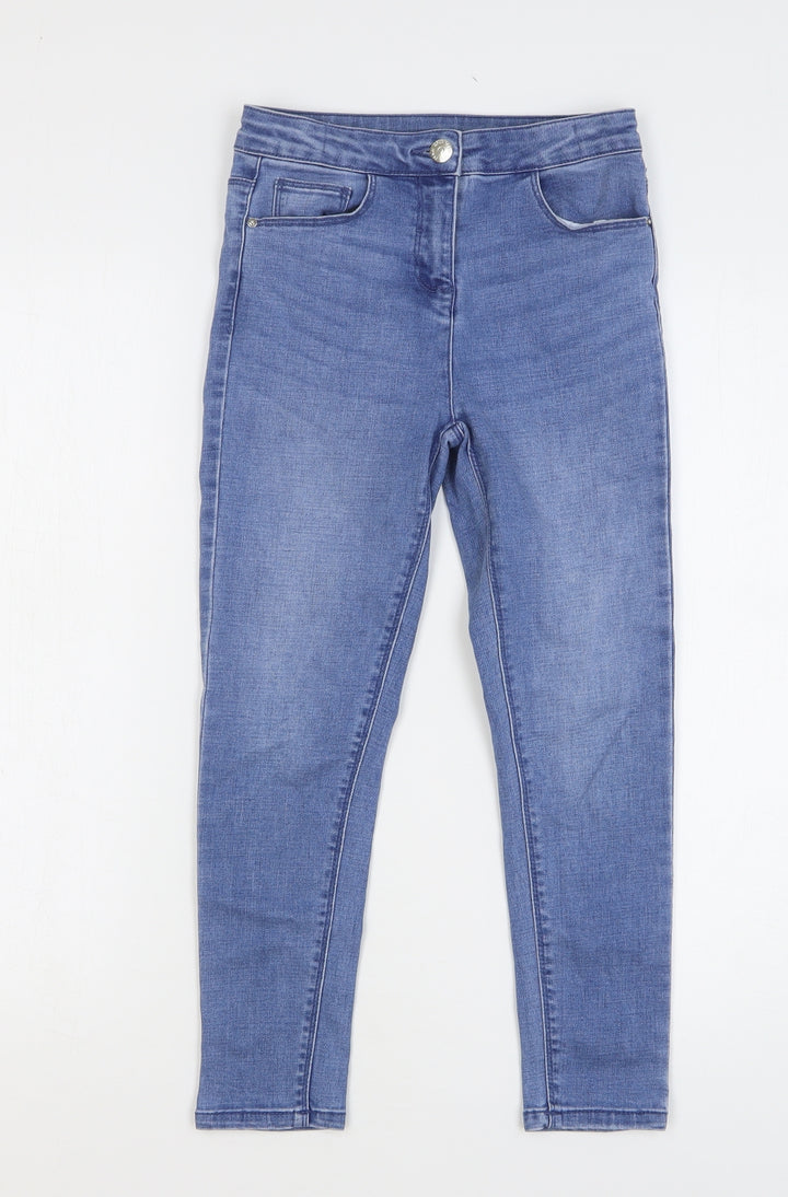 Matalan Girls Blue Cotton Skinny Jeans Size 9 Months Regular Button