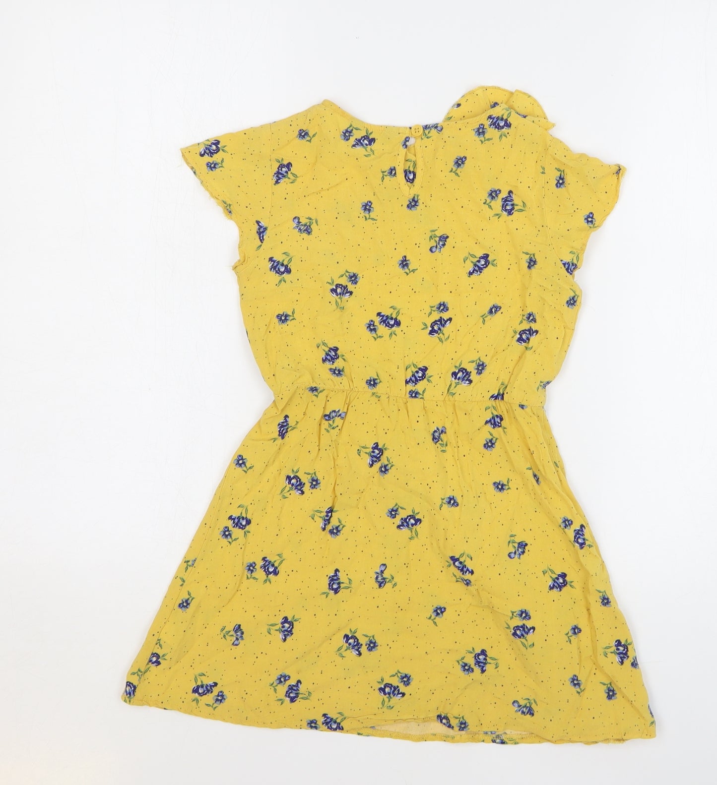 Primark Girls Yellow Floral Viscose Fit & Flare Size 8-9 Years V-Neck Pullover