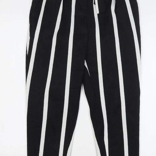 River Island Womens Black Striped Polyester Trousers Size 10 L27 in Regular Tie