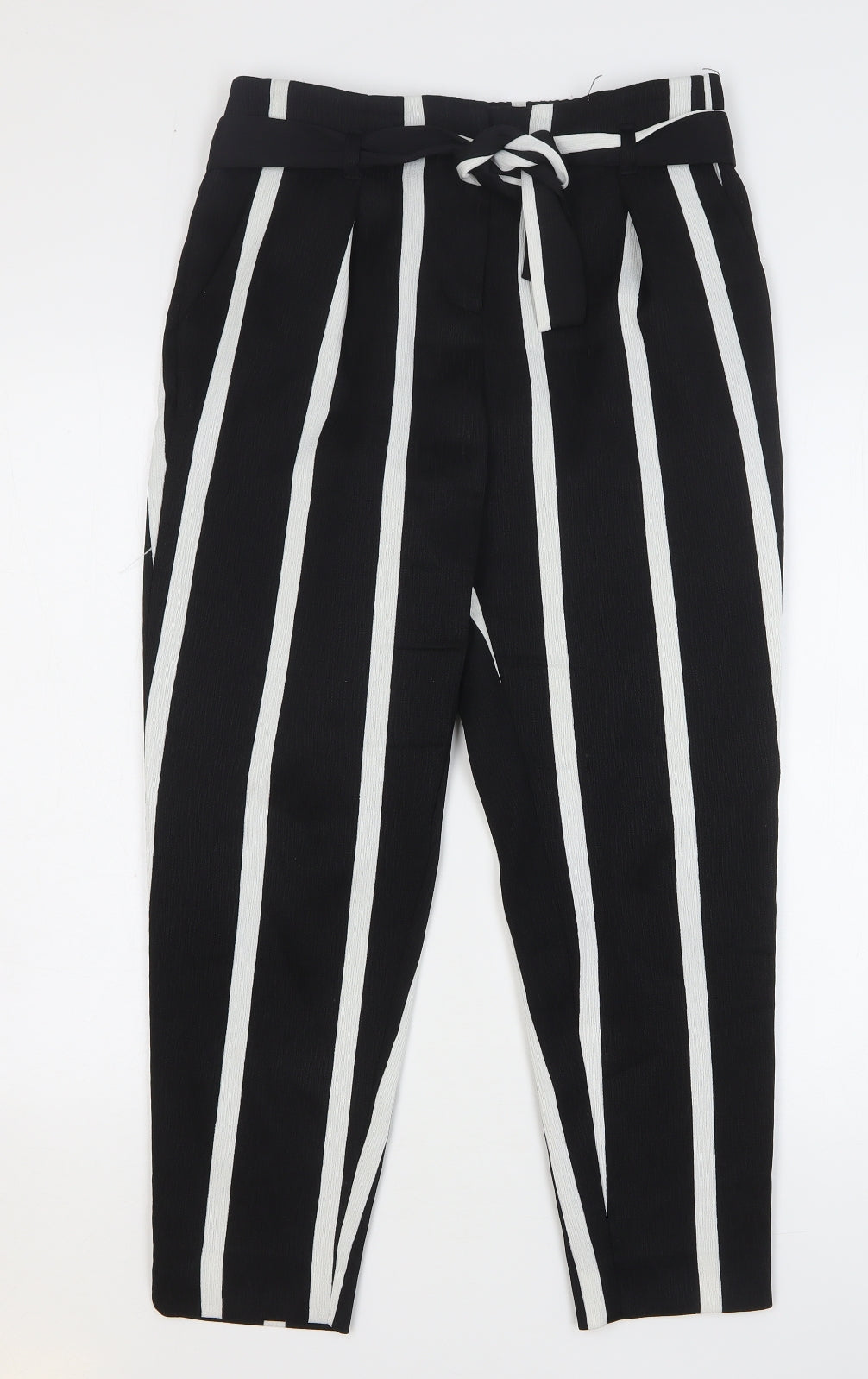 River Island Womens Black Striped Polyester Trousers Size 10 L27 in Regular Tie
