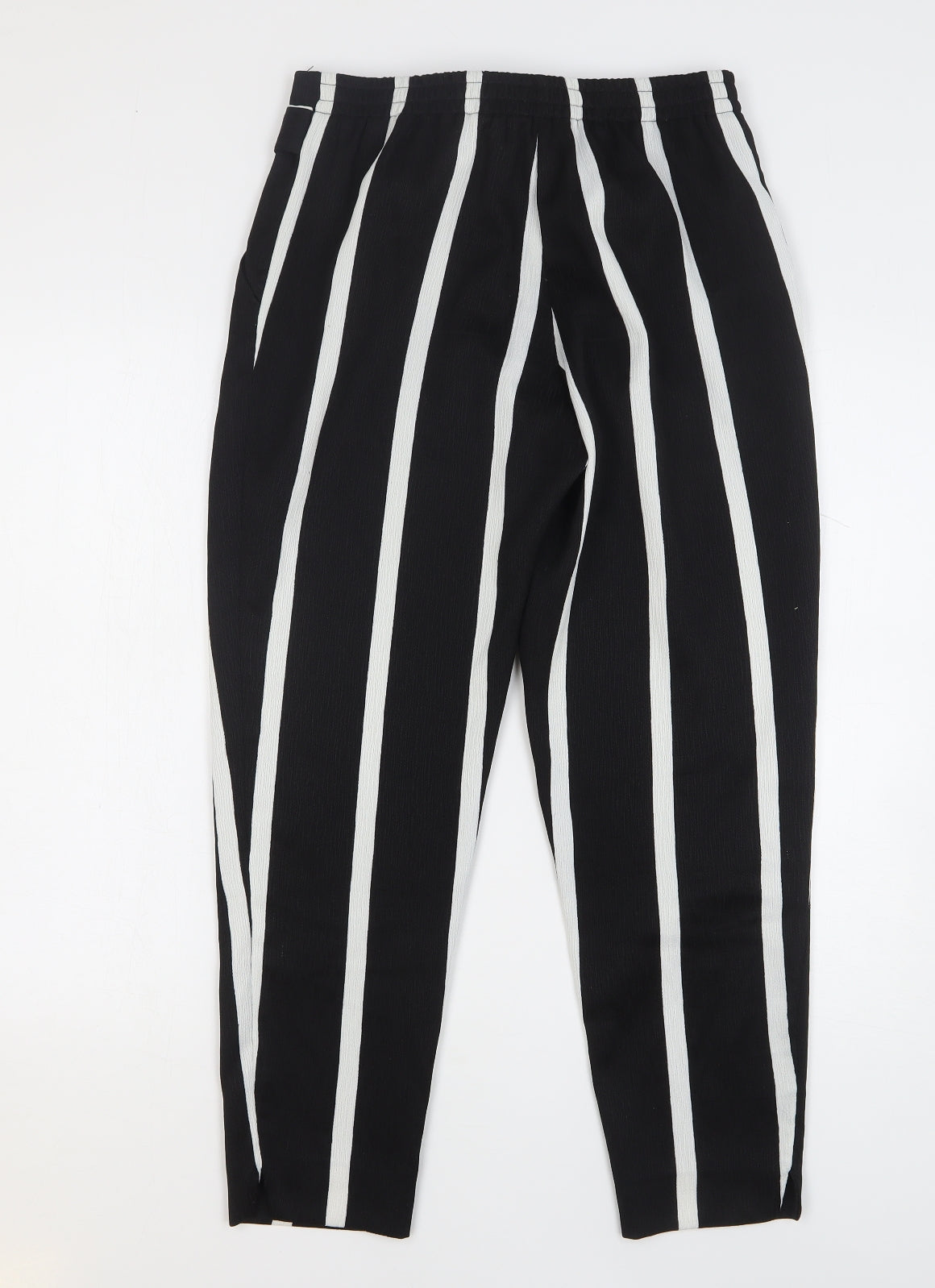 River Island Womens Black Striped Polyester Trousers Size 10 L27 in Regular Tie