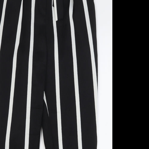 River Island Womens Black Striped Polyester Trousers Size 10 L27 in Regular Tie