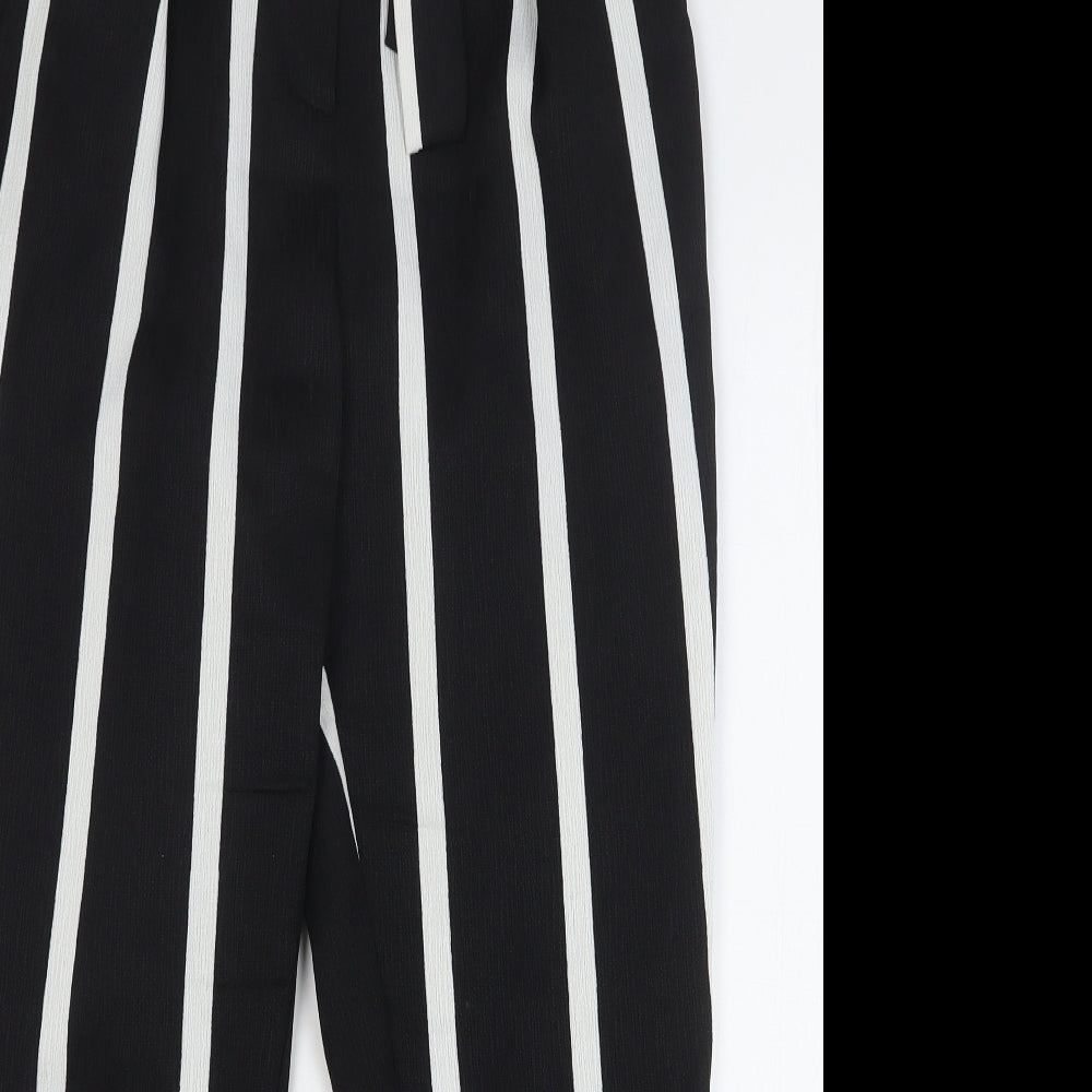 River Island Womens Black Striped Polyester Trousers Size 10 L27 in Regular Tie