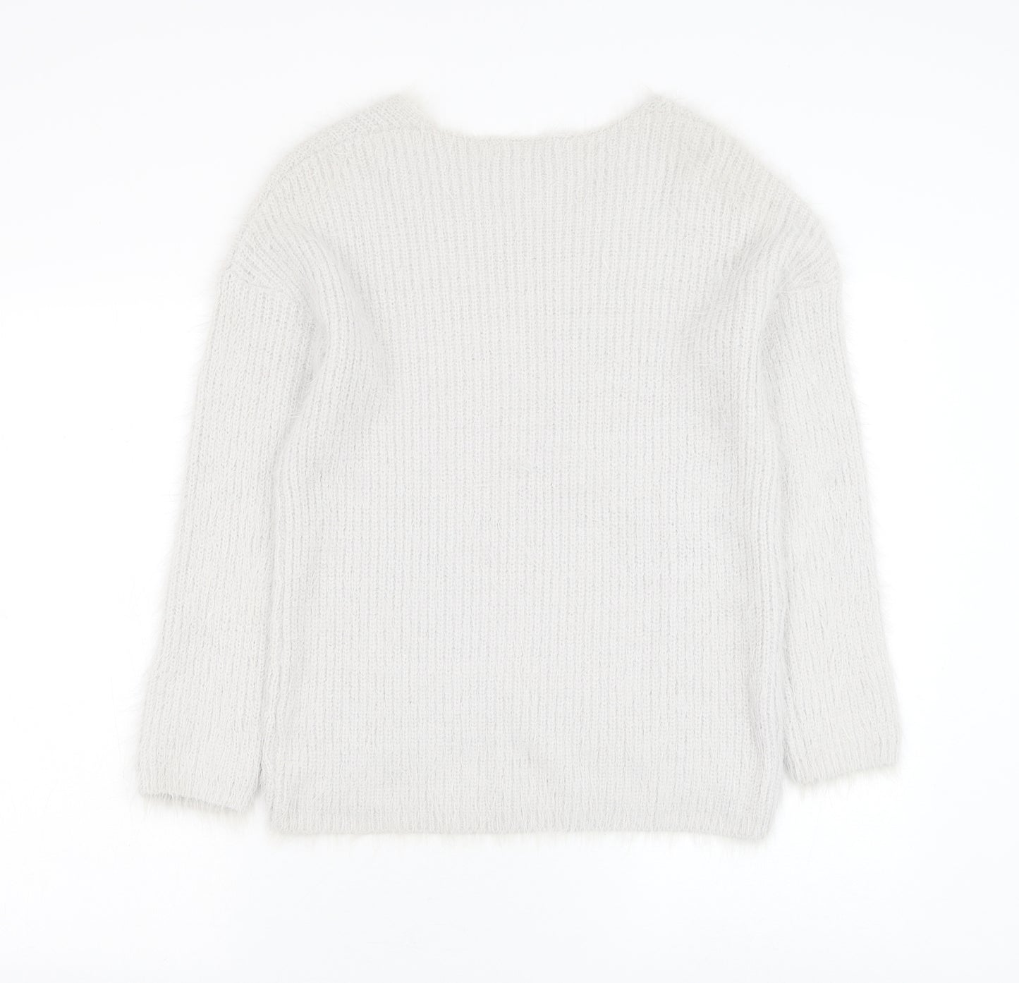 Primark Womens Grey V-Neck Nylon Pullover Jumper Size 4