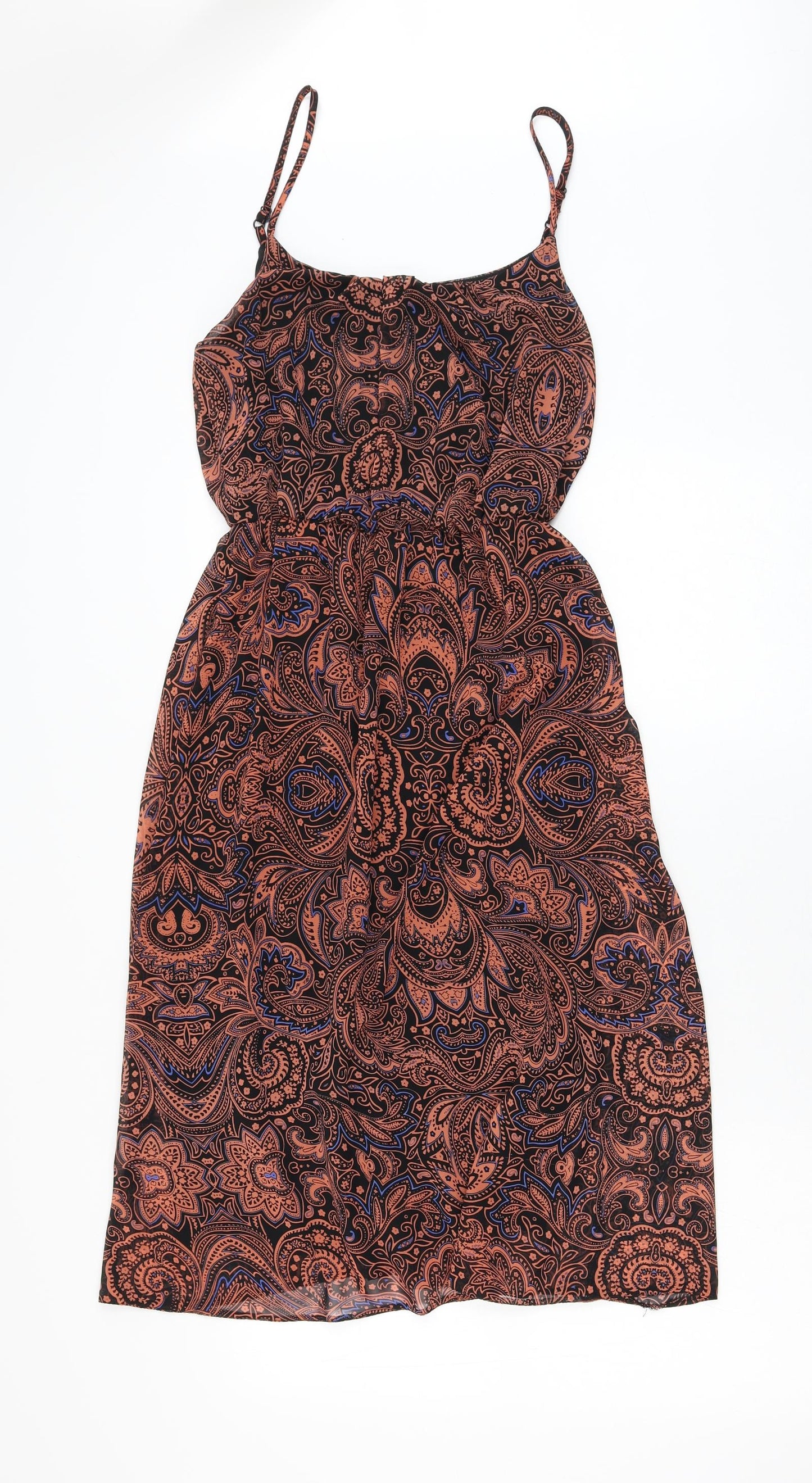 New Look Womens Black Paisley Polyester A-Line Size 8 Round Neck Pullover