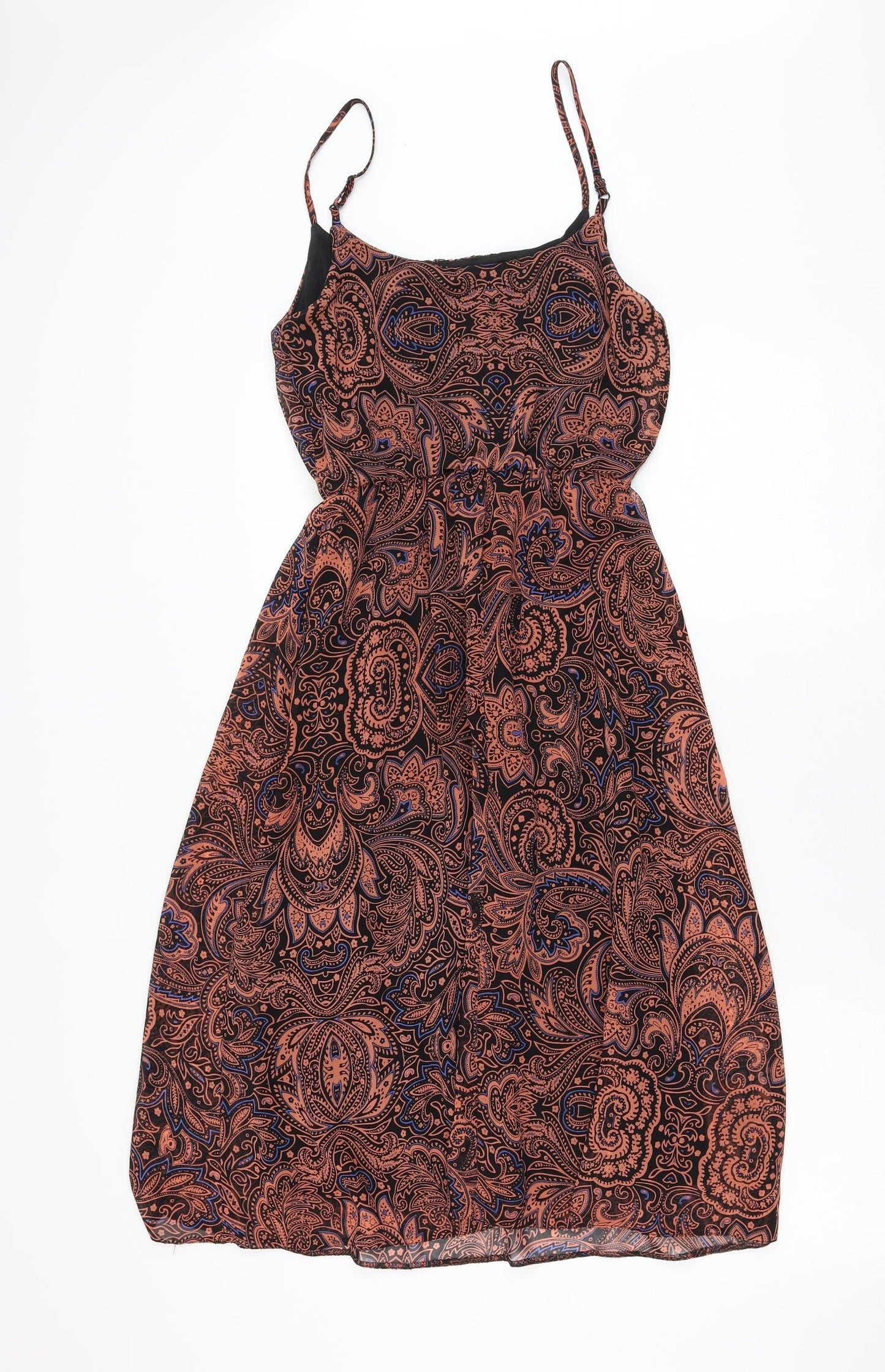 New Look Womens Black Paisley Polyester A-Line Size 8 Round Neck Pullover