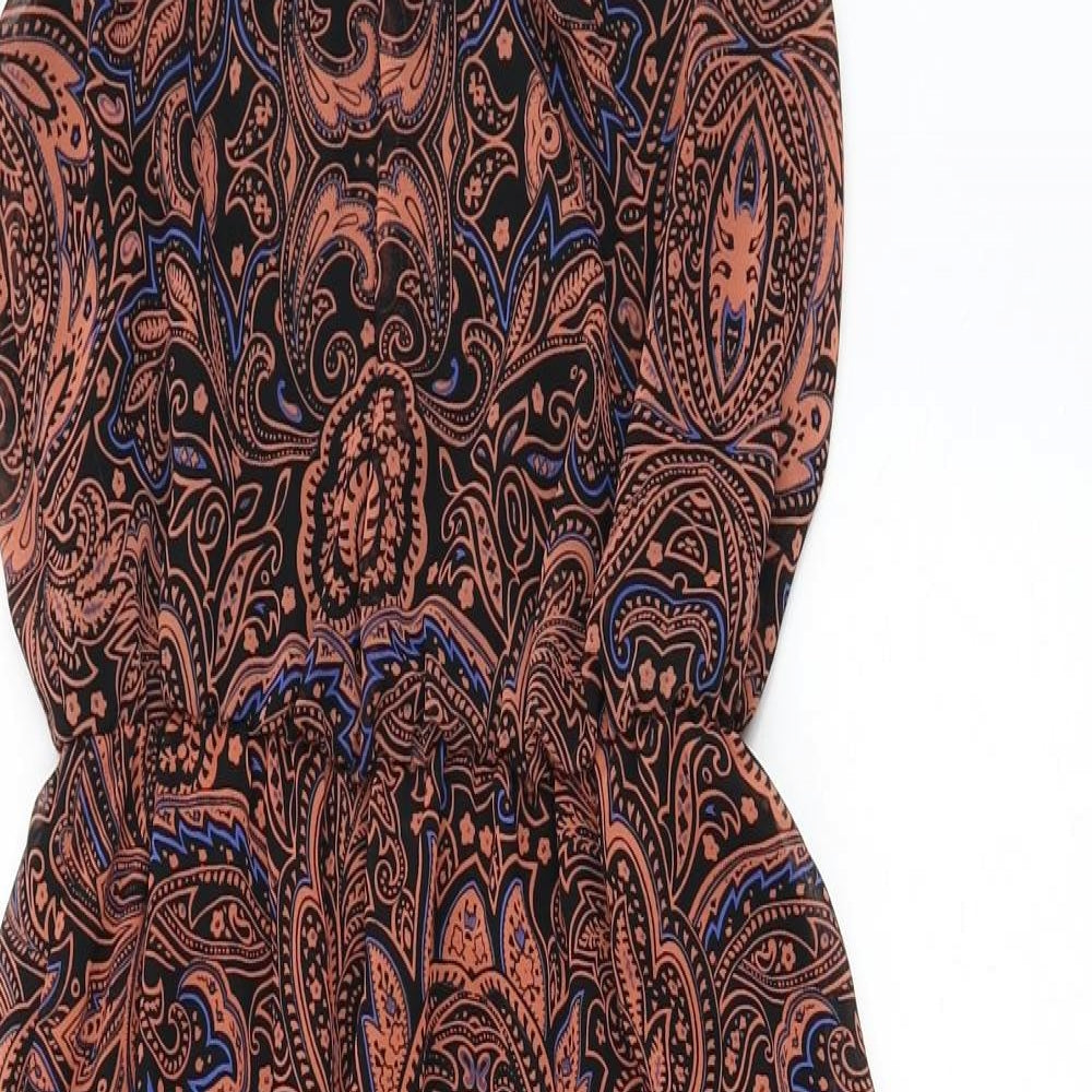 New Look Womens Black Paisley Polyester A-Line Size 8 Round Neck Pullover