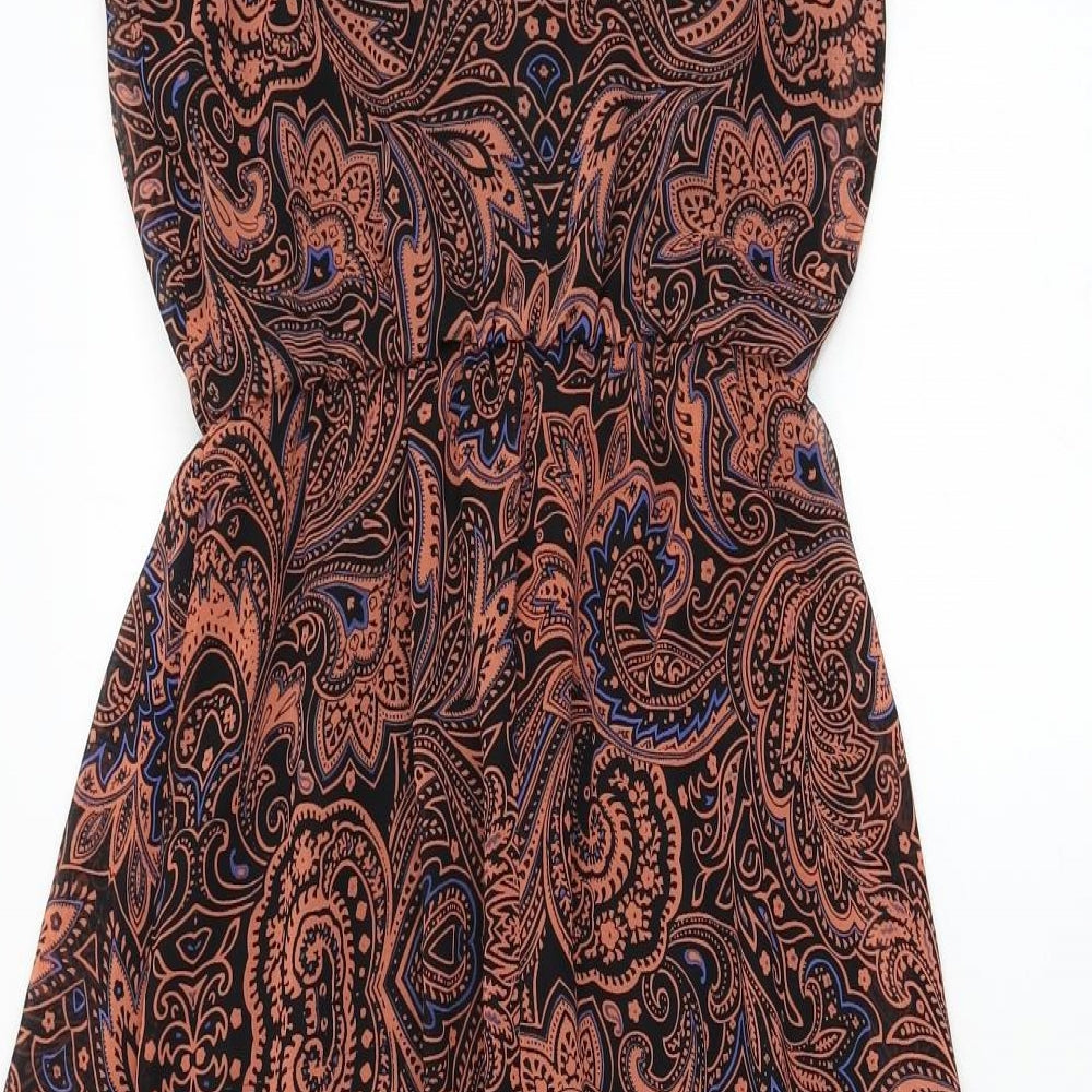 New Look Womens Black Paisley Polyester A-Line Size 8 Round Neck Pullover